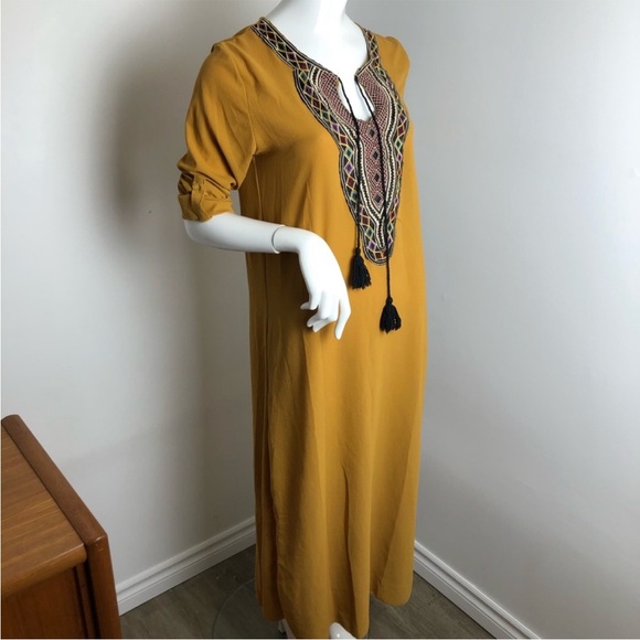 Mustard Yellow Embroidered Maxi Dress - Picture 4 of 10